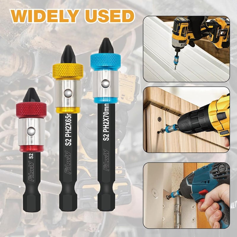 FWW 6 Pieces Strong Magnetic Screw Ring With 6 Pieces Ph2 Screwdriver Bit Set, 1/4 Inch/ 6.35 mm Universal Magnetic Screw Ring Bit for Hex Screwdriver and Power Bits - Image 5